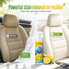 A bottle of Autogo multi-purpose foam cleaner is shown next to a car seat demonstrating powerful stain removal.