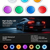 A collection of various round LED car tail lights in different colors and designs for truck applications.