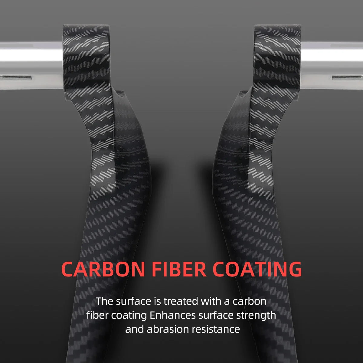 Close-up view of carbon fiber coating on motorcycle brake clutch lever hand guards.