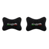 Black shoulder cushion with the name Giulietta embroidered in green, red, and black lines