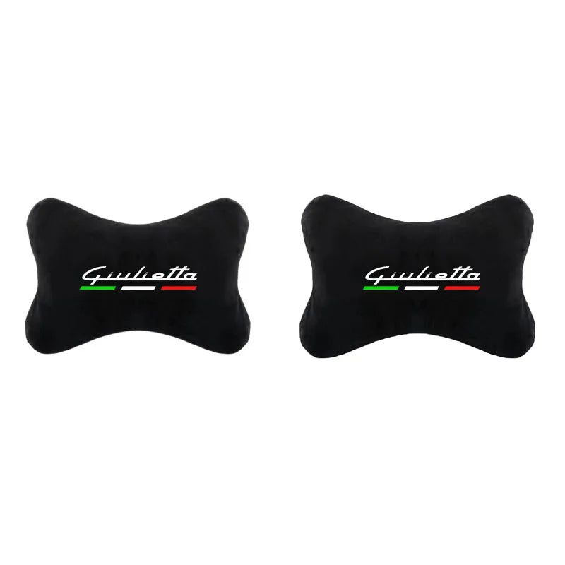 Black shoulder cushion with the name Giulietta embroidered in green, red, and black lines