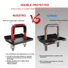Comparison of a double-protected U-bolt pin versus a standard U-bolt screw for trailer stabilization.
