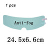 A single piece of anti-fog and rain-repellent film for a motorcycle helmet visor.