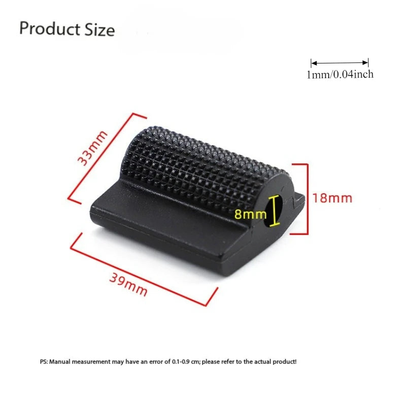 A black wear-resistant motorcycle shift lever protector with dimensions 33mm, 18mm, and 39mm.