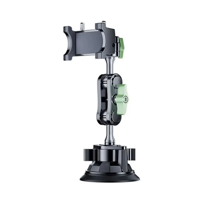 A black 360 degree suction cup phone mount designed for car windshield use.