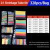 A package of 2:1 shrinkage tubing kit with various colored heat shrink tubes in different lengths and quantities.
