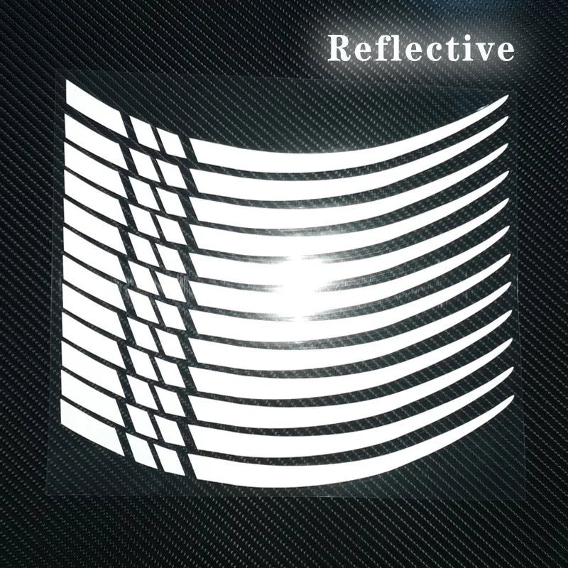 A white reflective pattern resembling curved lines and stripes on a dark background.