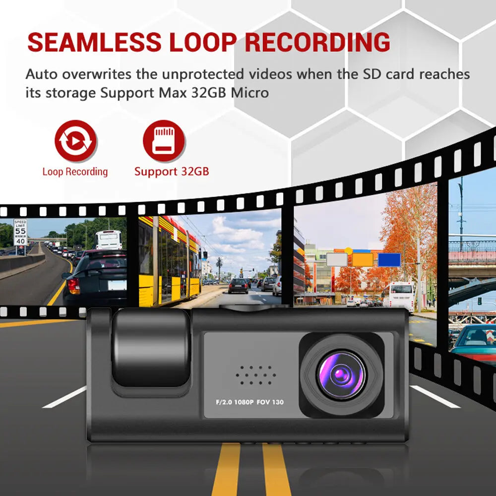 Schwarme Dashcam-Kamera montiert auf einem Auto mit Hintergrund von Straße und Bäumen