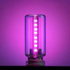 Klares Glasröhrchen mit LED-Lichtleiste, beleuchtet in lila gegen magentaf Hintergrund.