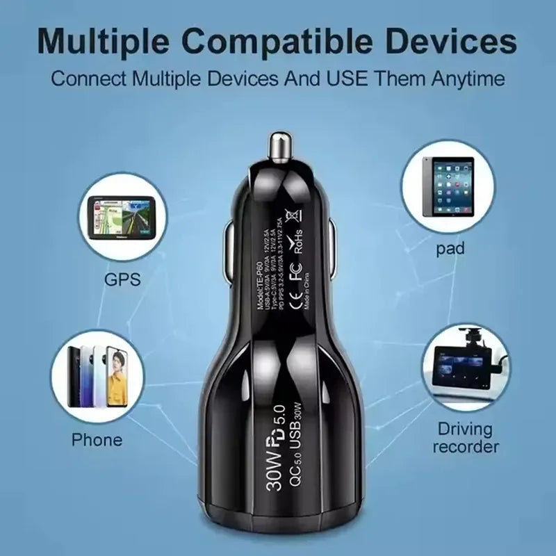 A black portable device is shown with multiple connection options including GPS, phone, and driving recorder.