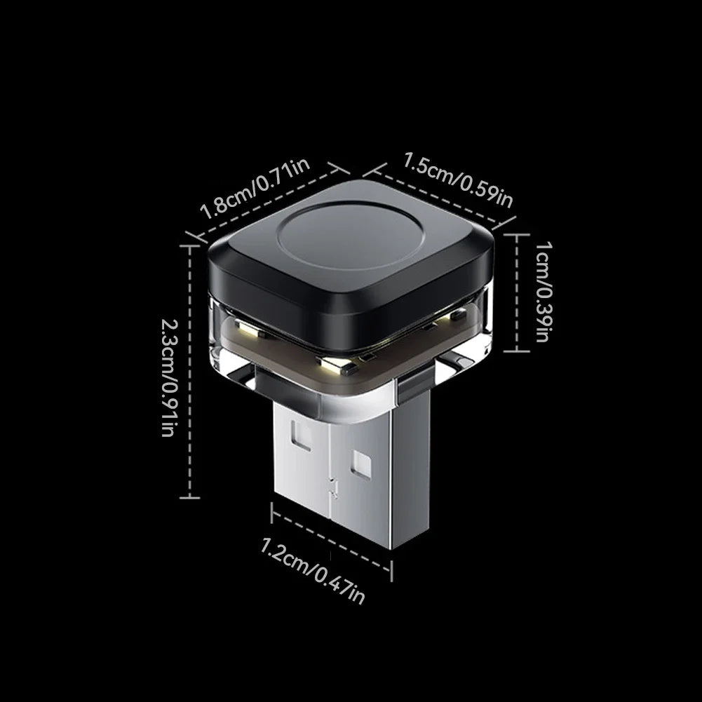 A close-up view of a rectangular USB ambient LED light fixture with a silver base and black housing.