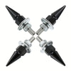 A pair of black M6 license plate fixing screws with threaded tips and hexagonal heads.