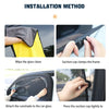 Installation method showing how to attach a sunshade to a car window using suction cup clamps.