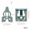Seven metal clips for auto dashboard retainers, measuring 11.5mm wide and 16.2mm long.