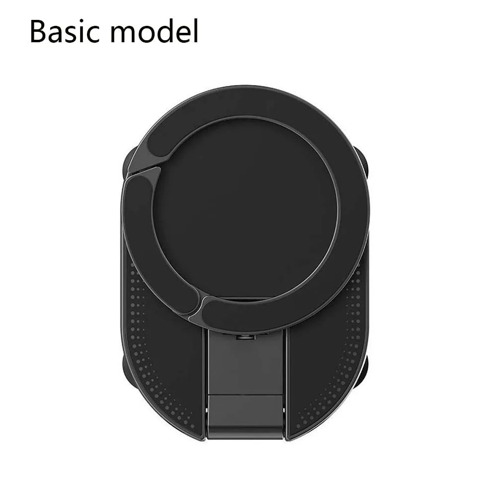 A black 3-in-1 magnetic phone holder stand with a circular opening and a rectangular base.