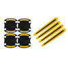 Eight black carbon fiber reflective car door handle protectors with yellow accents