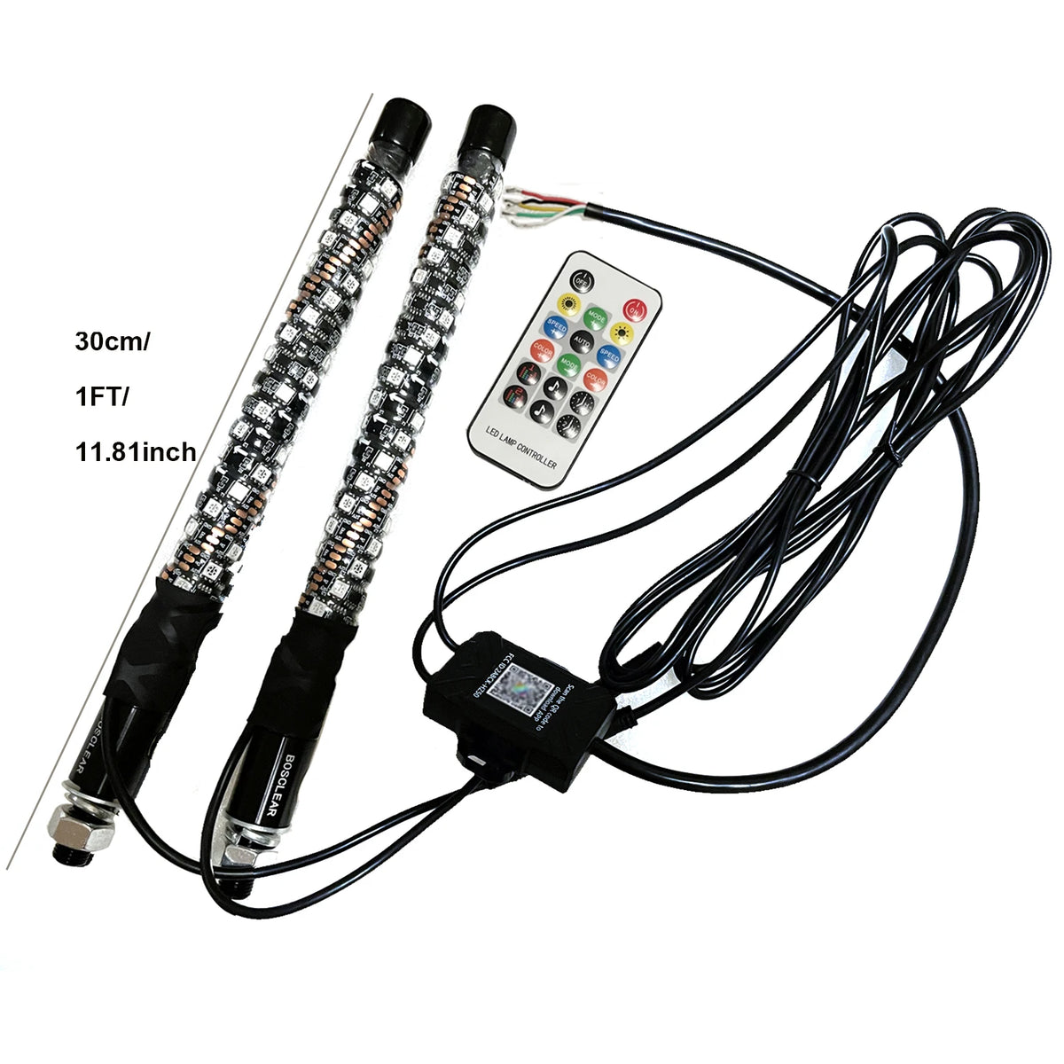 RGB chasing light whip for off-road vehicles with a controller and cable