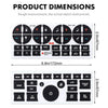 Product dimensions showing the layout of an AC dash button repair kit decal sticker for vehicles.