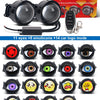 A set of 2-in-1 car headlights with various eye designs and emotes for different light modes.