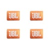 Three square orange aluminum emblems with white JBL logo text