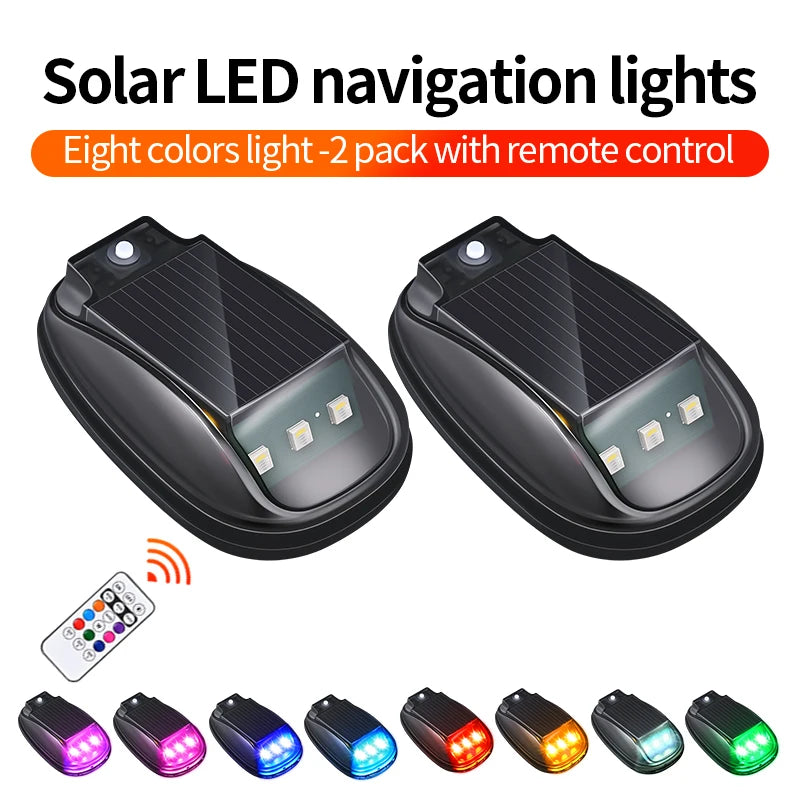 Eight-color solar LED navigation lights in two packs with a remote control and various colored lights