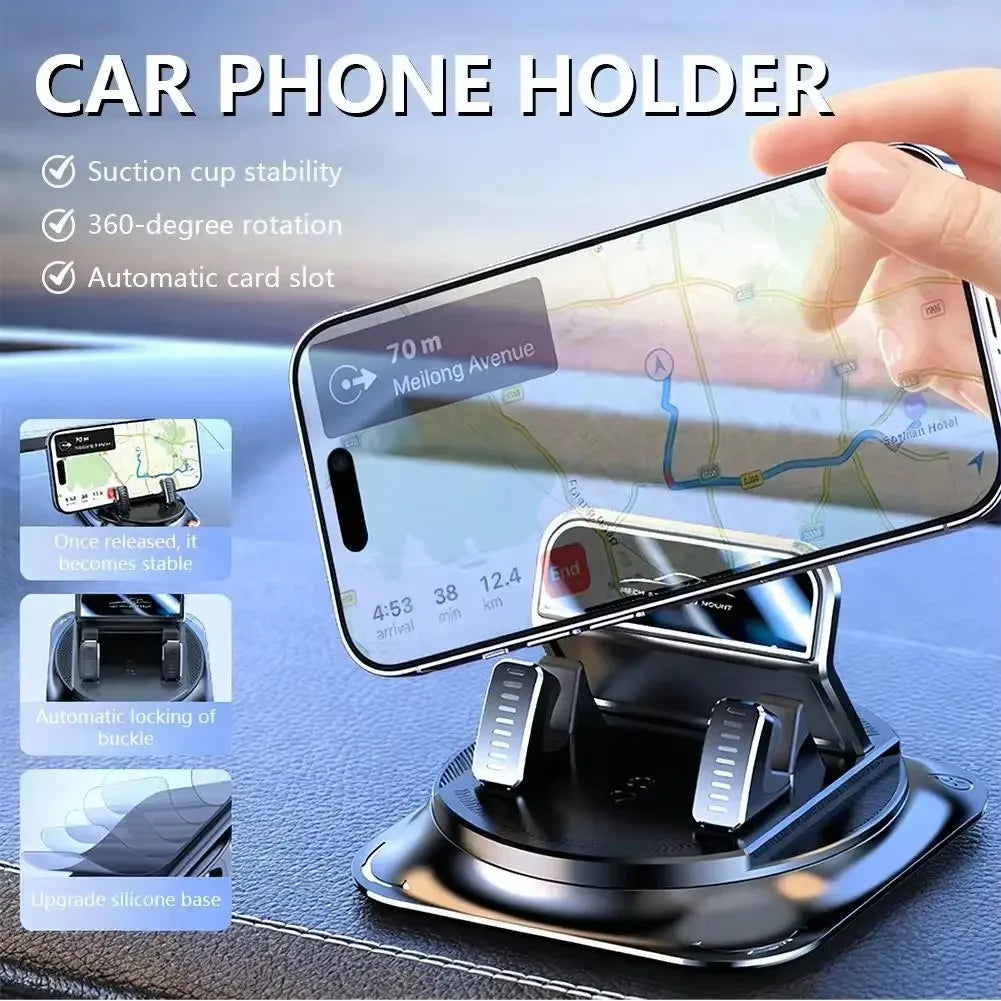 Support de téléphone noir avec base à ventouse et emplacement de carte automatique monté sur smartphone.