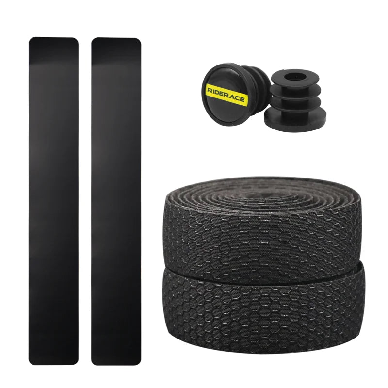 Black handlebar tape and a black silicone gel product with a Rider Ace logo