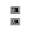 Two square silver aluminum emblems with the letters JBL engraved on them