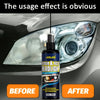 Before and after comparison of car headlight restoration product on a vehicle's headlight.