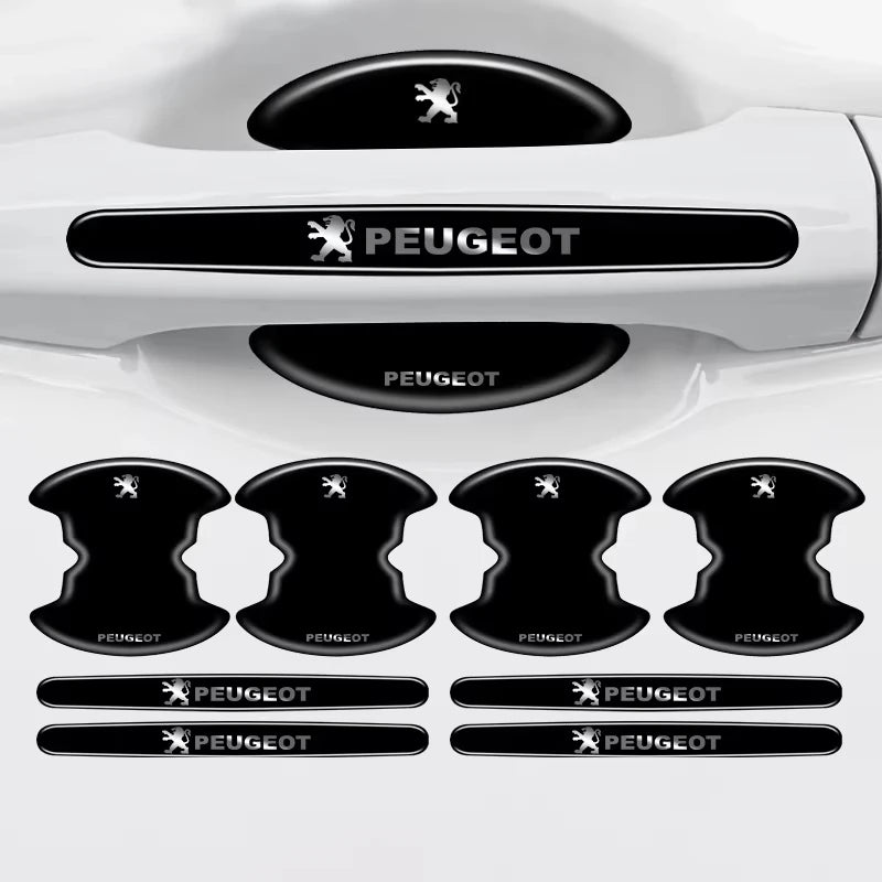 Varias pegatinas y calcomanías negras de Peugeot para manijas de puertas de coche