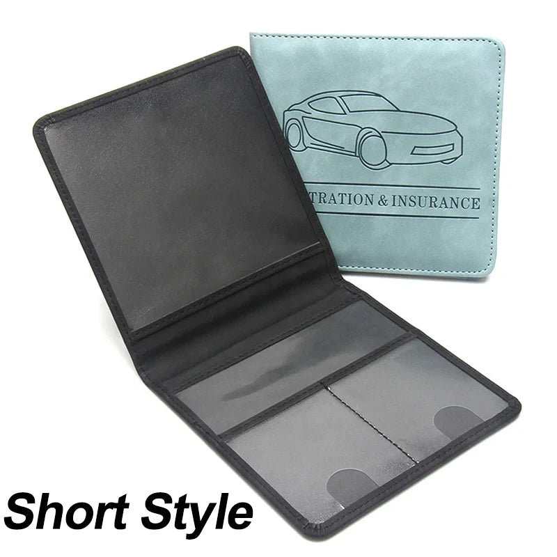 A black PU leather document organizer featuring a slot for a driver's license and an inset card holder.