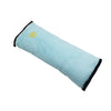 Light blue car seat belt shoulder cushion with a yellow sun design