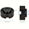 A black rubber jack pad designed for frame rail protection, shown with dimensions.