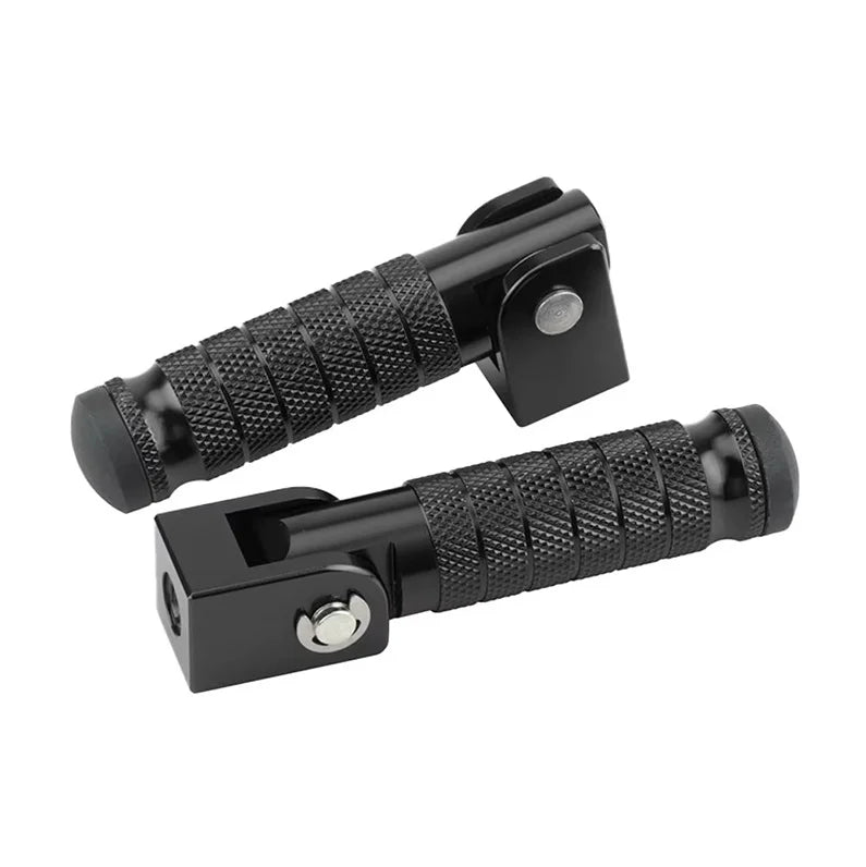 Black universal motorcycle foot pegs and footrests with textured grips