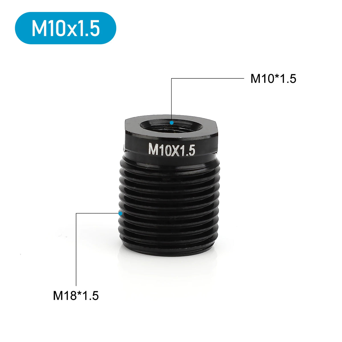 Black M10x1.5 and M18x1.5 threaded adapters for universal aluminum shift knobs