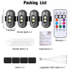 Packing list showing strobe lights, rubber bands, velcro, and an upgraded USB cable for a multi-color LED product.