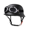 Black universal half-helmet motorcycle and EV safety gear with clear goggles