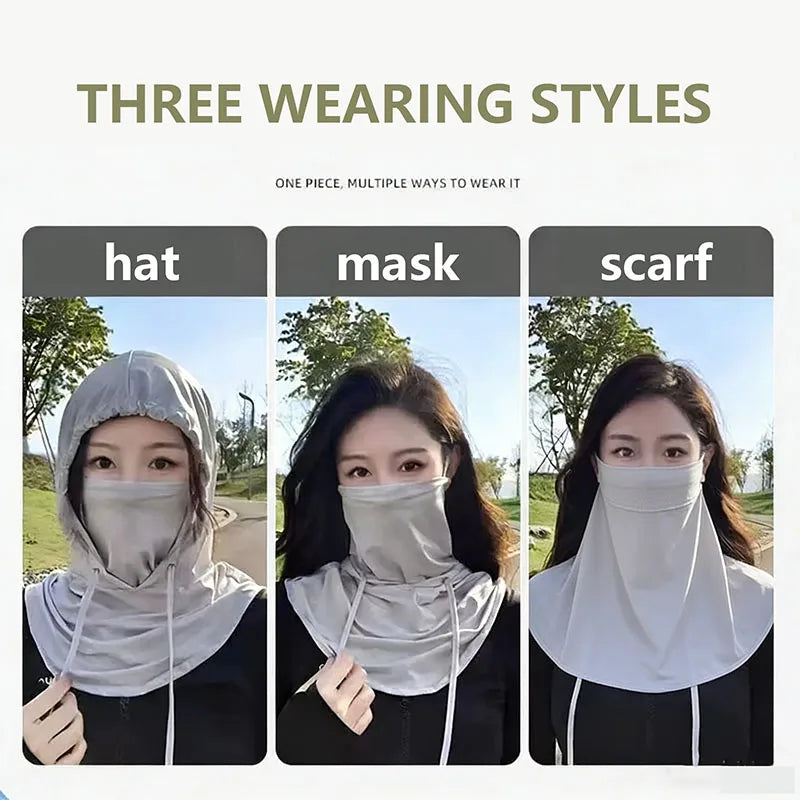 Trois styles de masque facial respirant et couvrant, portés par un mannequin.