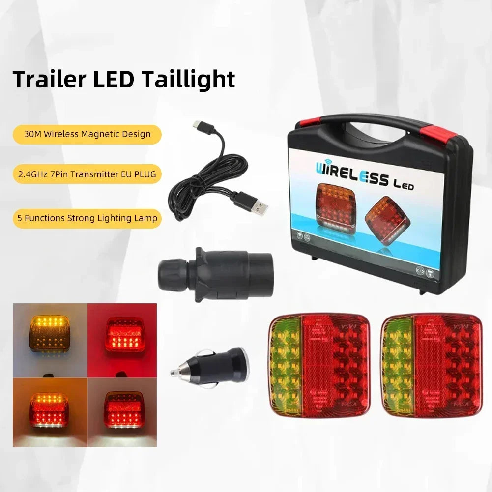 Set Anhänger-LED-Rückleuchten, einschließlich Hauptleuchte und reflektierende Linsen.