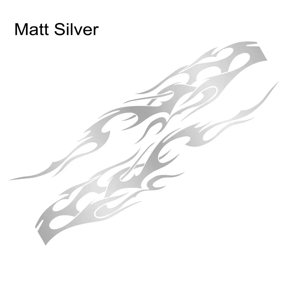 A silver flame racing stripe vinyl decal design featuring stylized, flowing flames.