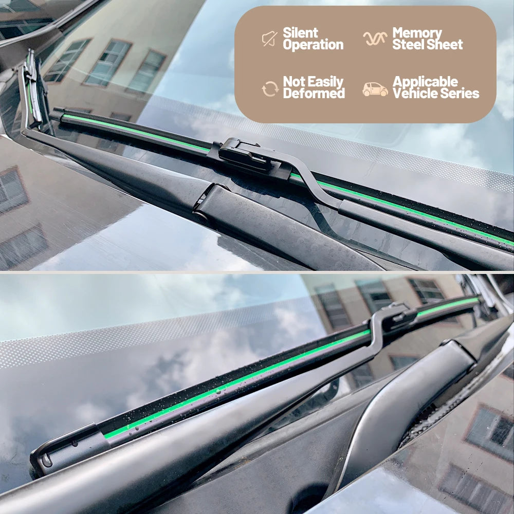 Close-up view of a universal windshield wiper blade assembly for a Jeep Wrangler vehicle.