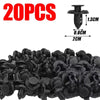 A pile of black 8mm plastic bumper clips for automotive use.