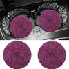 Two round imitation diamond car cup coasters with a magenta glitter finish