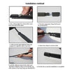 Instructions showing how to install a universal car windshield wiper blade insert using an adhesive strip.