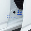 Close-up of a white car door showing a black silicone shock-absorbing pad for silent operation.