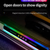 LED sill bar with light featuring a customizable logo displayed on a door sill.