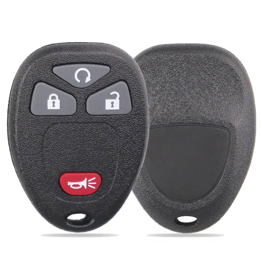 A black universal remote car key featuring a lock icon and a red start button.