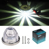 A universal DC side marker light assembly with a clear lens and mounting plate, shown alongside spare screws and washers.