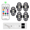 Set von mehrfarbigen RGB-Warn-Stroboskoplichtern mit Ein-/Ausschalter und Batteriepack.