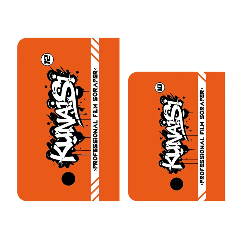 Two orange tool cards showing the brand KUNAI with a professional film scraper tool.